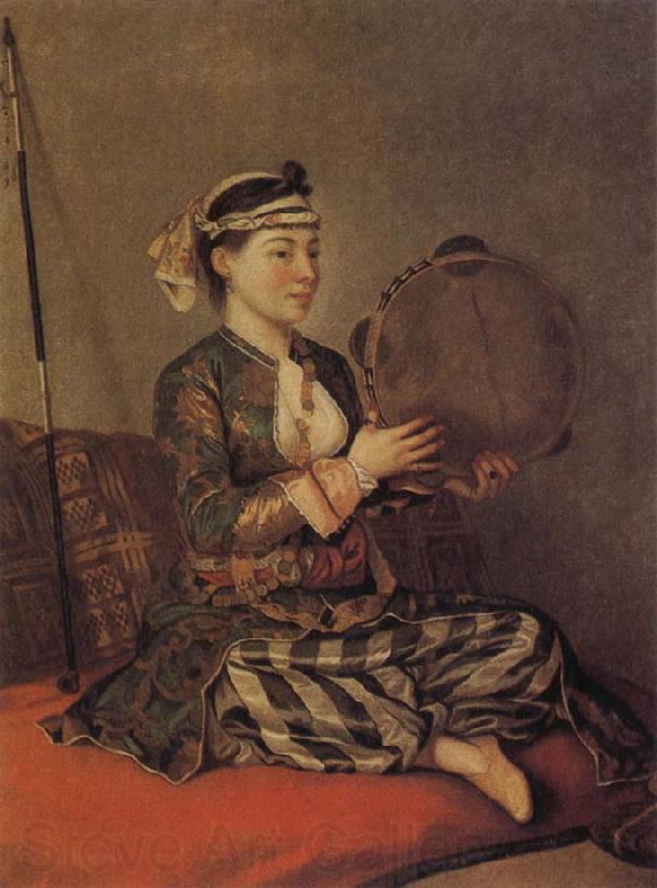 Jean-Etienne Liotard Turkish Woman with a Tambourine Norge oil painting art